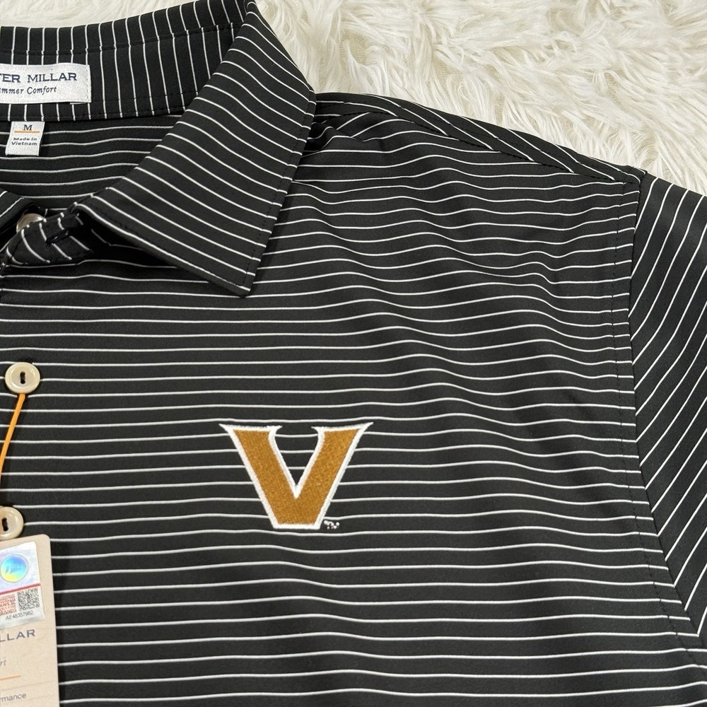 Vanderbilt Commodores x Peter Millar Shirt Mens Medium Striped Performance Golf - Picture 3 of 11